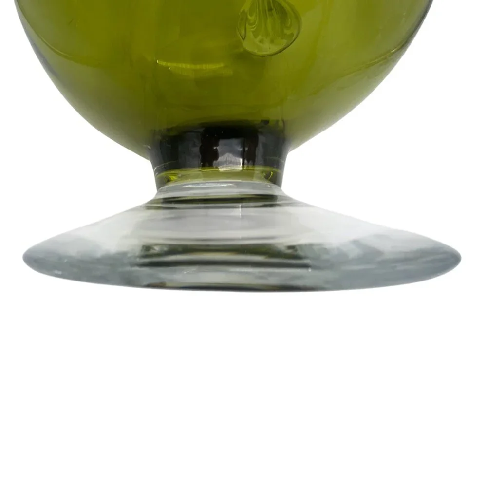 Vintage Avocado Green Art Glass Pitcher Pedestal Base Applied Handle MCM - Picture 8 of 11